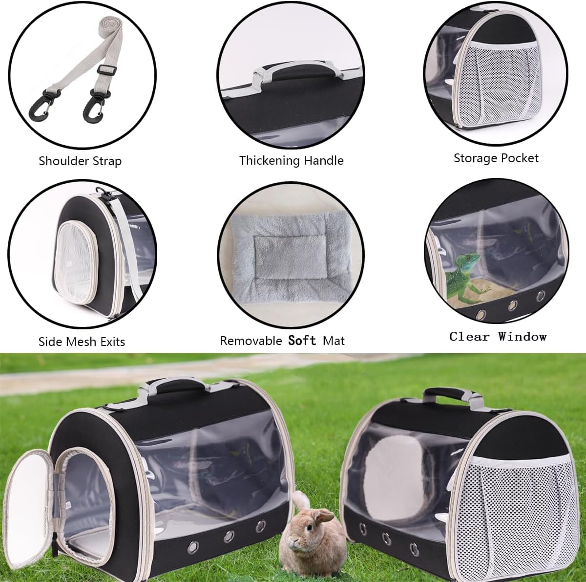 Bearded Dragon Travel Carrier Backpack,Lizard Backpack Carrier,Space Capsule Clear Bubble Window Astronaut Reptile Carrier Backpack for Guinea Pig,Sugar Glider,Bunny (Green, TPU Carrier+MAT)