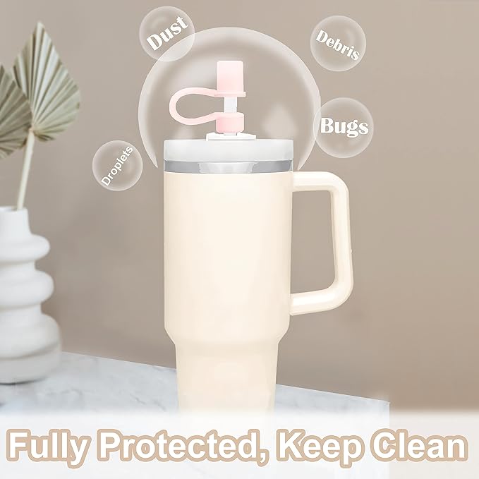 6Pcs Straw Cover Caps for Stanley Cup, Silicone Straw Topper Tip Stopper fit 30&40 Oz Tumbler with Handle, Dust Proof Decor Accessories for 0.4inch/10mm Drinking Straws