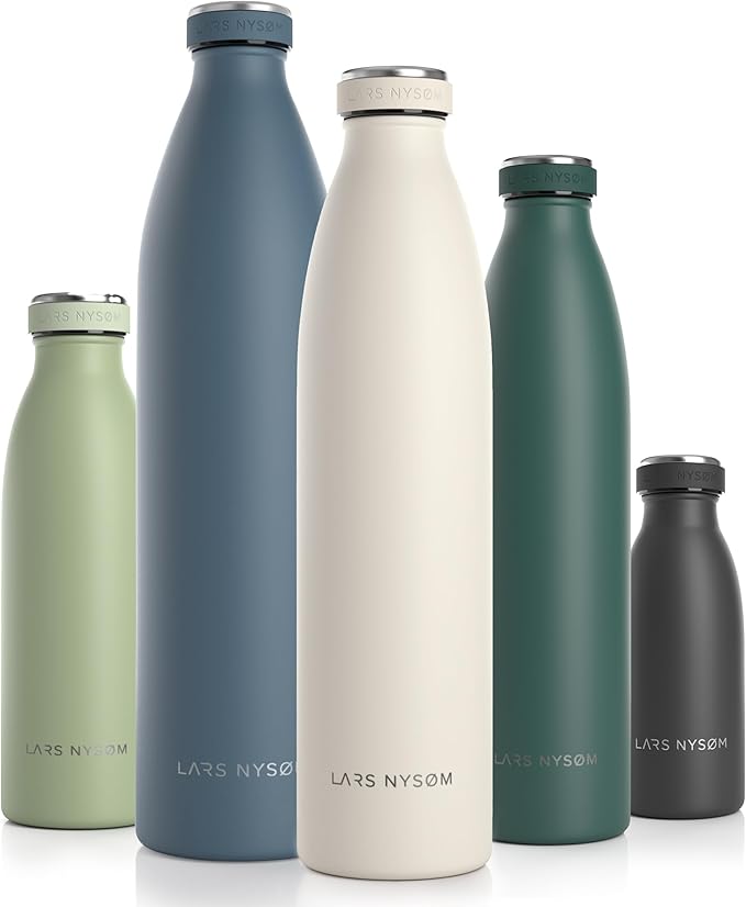 LARS NYSØM Stainless Steel Insulated Water Bottle 12oz 17oz 25oz 34oz 51oz | BPA-free Insulated Thermo Flask for Hot and Cold Beverages | Leakproof Drinking Bottle (Buttercream, 34oz)