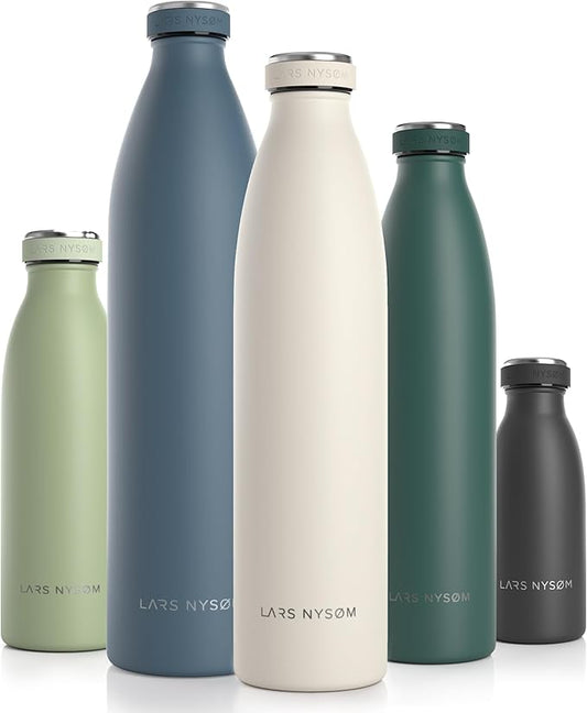 LARS NYSØM Stainless Steel Insulated Water Bottle 12oz 17oz 25oz 34oz 51oz | BPA-free Insulated Thermo Flask for Hot and Cold Beverages | Leakproof Drinking Bottle (Buttercream, 34oz)
