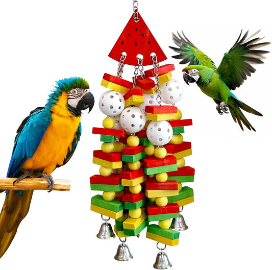 Bird Toys for Parrots Medium Large Bird Parrot Toy for Cockatoos, Cockatiels, Conure Parakeets Natural Wooden Chewing Toys