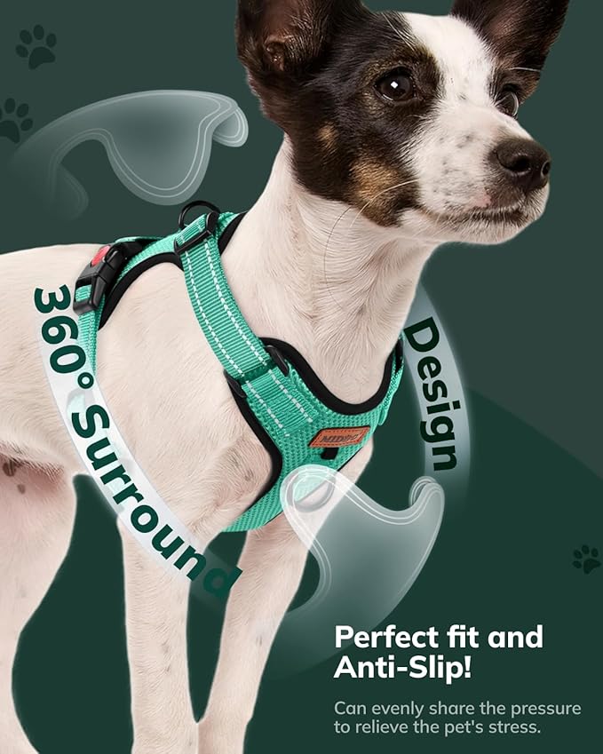 MIDOG No-Pull Dog Harness | Adjustable & Reflective Pet Harness Leash Set for Small Medium Large Dogs Walking, Training| No Choke, Front Clip, Soft Padded Vest with Easy Control Handle - Green, L