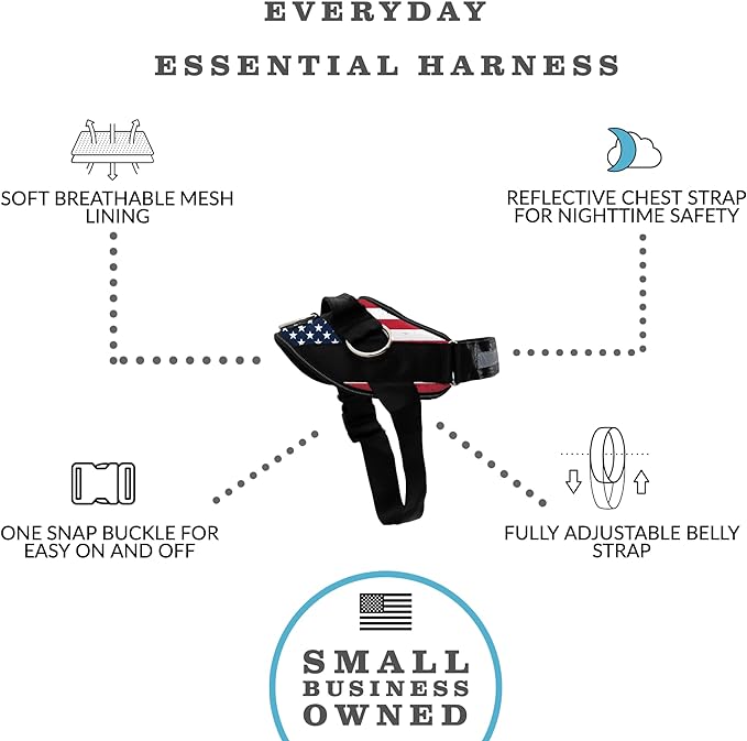 ShawnCo Essential Dog Harness, No-Pull Pet Vest with 3 Leash Clips, No Choke, Reflective, Adjustable and Padded, for Easy Walking and Training for Small, Medium and Large Dogs (Stars and Stripes, XS)