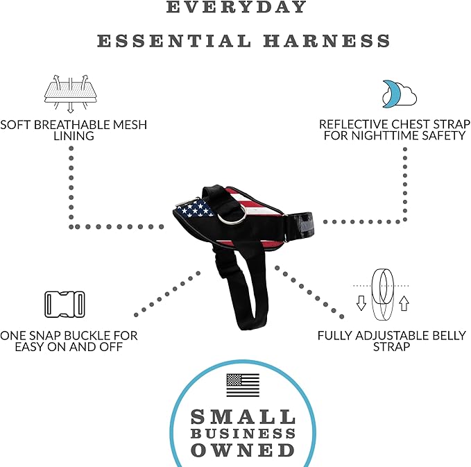 ShawnCo Essential Dog Harness, No-Pull Pet Vest with 3 Leash Clips, No Choke, Reflective, Adjustable and Padded, for Easy Walking and Training for Small, Medium and Large Dogs (Stars and Stripes, L)