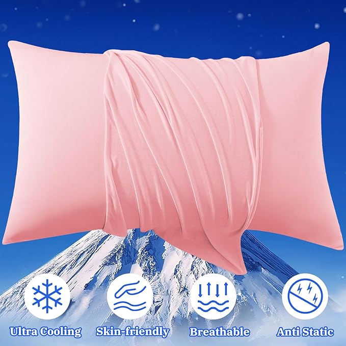 Cooling Pillow Cases for Hot Sleepers - Double Side Arc-Chill Q-Max>0.5 Cooling Fiber Cool Pillow Cases 2 Pack - Breathable Soft Cold Pillow Cases with Hidden Zipper (Pink, 20" x 26")