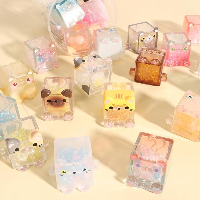Square Cat Series Blind Pack (3PCs in one Bag) Random Design Cat Blind Box Figures Collectible Toys Cute Mystery Box Home Decorations Holiday Birthday Gifts