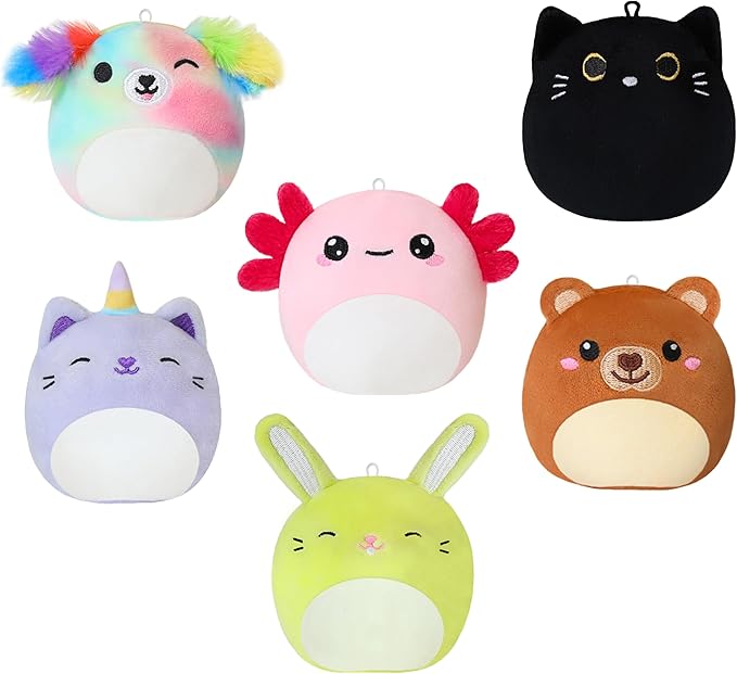 SQEQE Mini Plush Animal Toys Set 6 Pcs Small Stuffed Animal for Kids Adorable Shape Design Plushies Toy for Birthday Party Decor(3.5 Inch)
