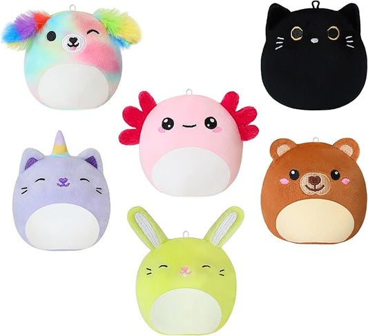 SQEQE Mini Plush Animal Toys Set 6 Pcs Small Stuffed Animal for Kids Adorable Shape Design Plushies Toy for Birthday Party Decor(3.5 Inch)