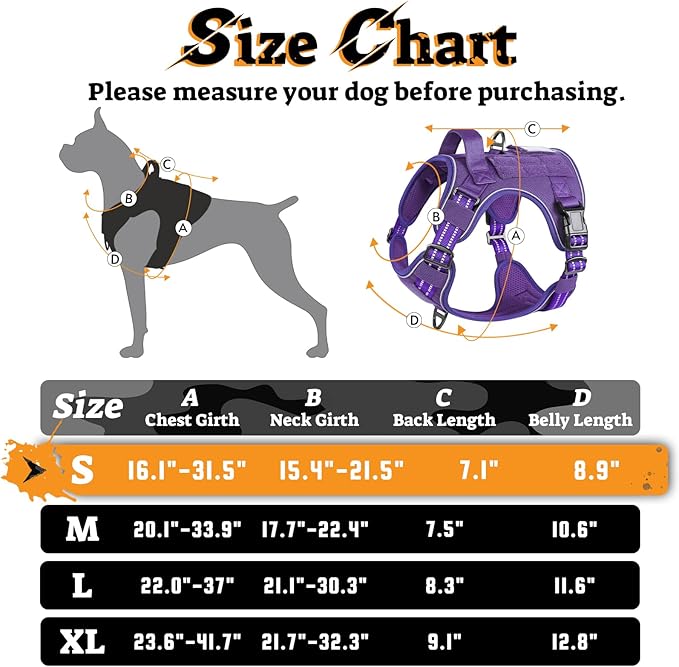 rabbitgoo Dog Harness Small Sized No Pull, Tactical Service Pet Vest with Molle and Control Handle, Adjustable and Reflective Military Harness for Easy Walking and Training, Purple, S