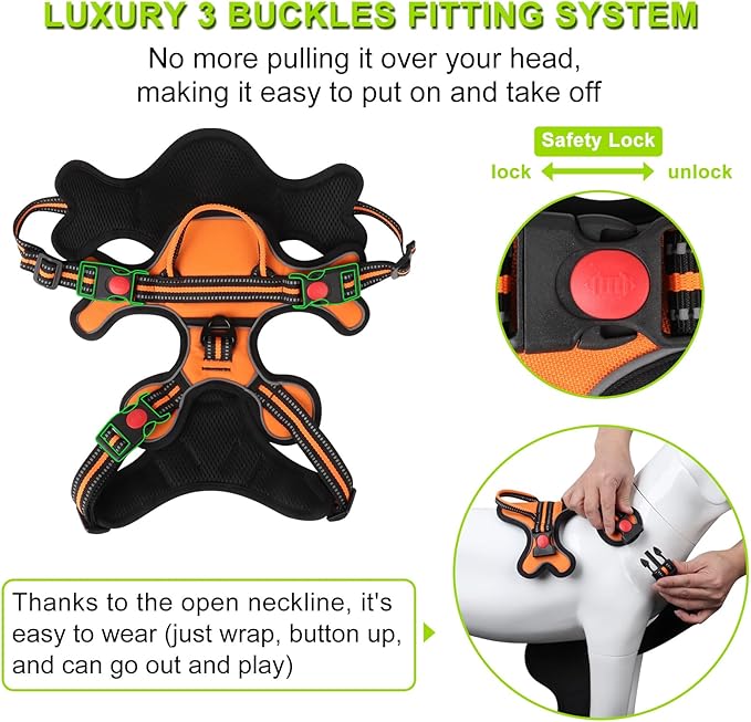 Dog Harness, Adjustable Reflective Dog Vest No Pull Dog Harness with Badge and Bow Tie for Puppy Small Medium Large Dogs