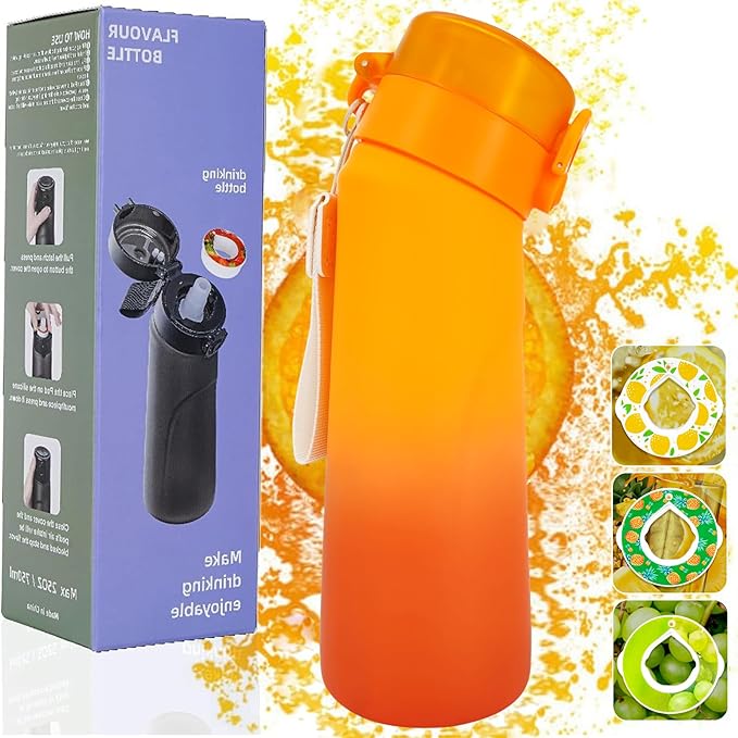 Air Water Bottle,750ML Scent Water Cup with 3 Flavour Pods,Leak Proof Sports Water Cup with Straw Suitable for Outdoor Sports,Gifts From Friends, Birthday Gifts (Gradient Orange + 3pods)