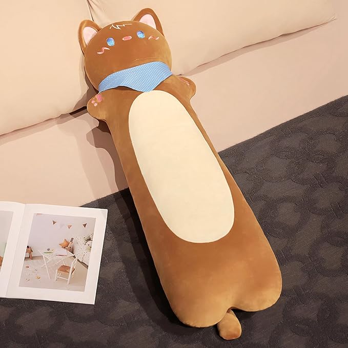 Long Cat Plush Pillow, 39.4inches Cute White Cat Plushie Stuffed Animals Body Pillow, Kawaii Kitten Soft Plushie Doll Toy Birthday Gift for Kids Girlfriend