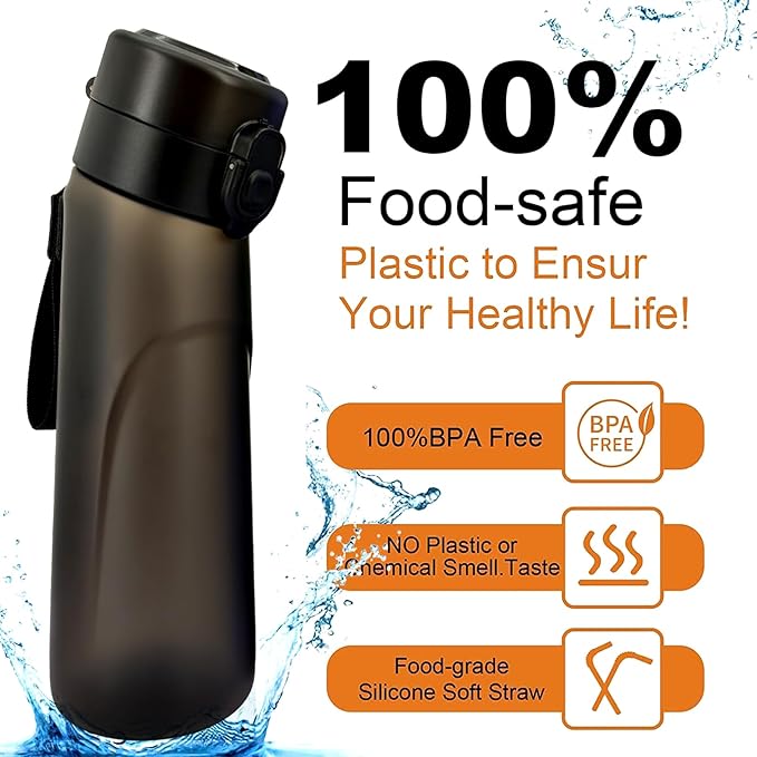 Air Water Bottle,750ML Scent Water Cup with 3 Flavour Pods,Leak Proof Sports Water Cup with Straw Suitable for Outdoor Sports,Gifts From Friends, Birthday Gifts (New Black + 3pods)