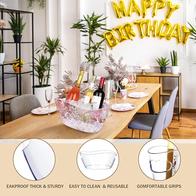 Ice Buckets for Parties, 6.5L Beverage Tub 2pcs Large Mimosa Bar Clear Acrylic Champagne Bucket with Scoops, Drink Bucket Tub for Cocktail Bar, Upgraded 6.5 Liter Wine Beer Cooler Bucket Kit