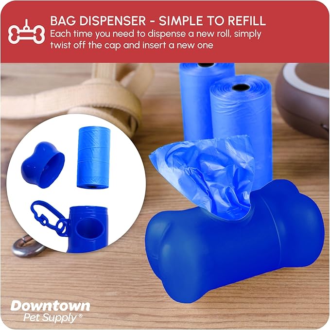 Downtown Pet Supply Poop Bags for Dogs with Dispenser, 2200 Count - Leak-Proof Dog Waste Bags and Bone-Shaped Dog Poop Bags Holder for Leash - Rainbow of Colors, 12.5" x 8.5"