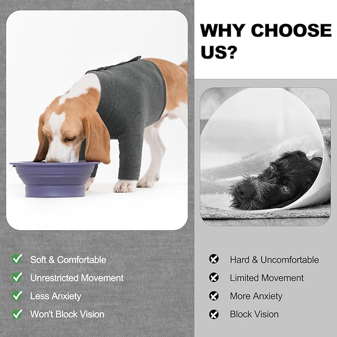 IDOMIK Dog Recovery Suit, Dog Surgery Recovery Suit Front Legs, Comfy Joint Leg Sleeves After Surgery, Elbow Braces Protector for Leg Injuries & Joint Pain, Cone Collar Alternatives,Grey,S