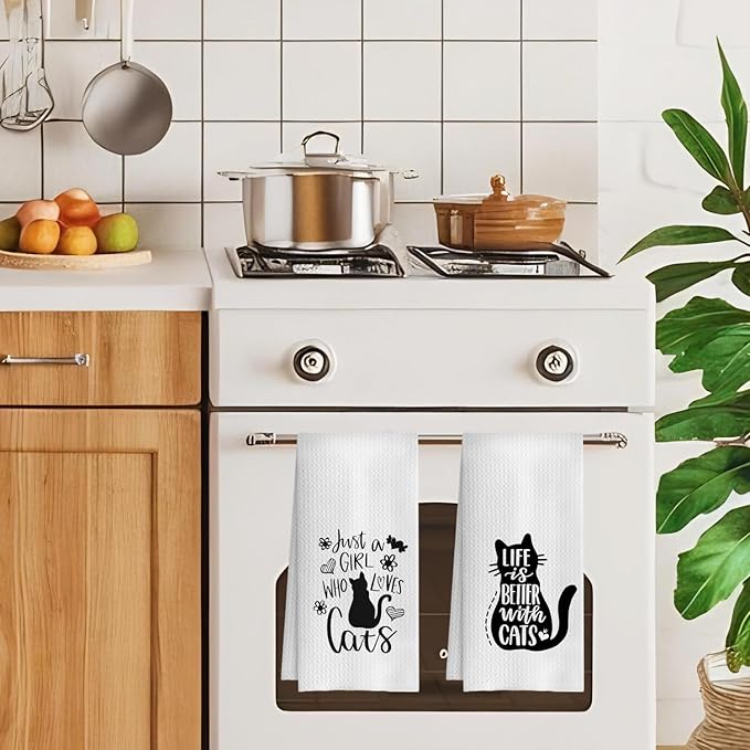Cat Kitchen Towels Set of 2,Cat Hand Towel,Cat Dish Towels,Cat Towels Gifts for Cat Lovers,Cat Mom Gifts,Cat Lady Gifts,Cat Tea Towel,Cat Kitchen Bathroom Decor,16x24 Inch