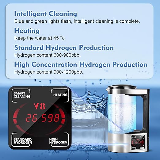 Hydrogen Water Bottle Generator Kettle, 2L Large Capacity Hydrogen Rich Water Machine with Constant Temperature Heating Glass Bottle