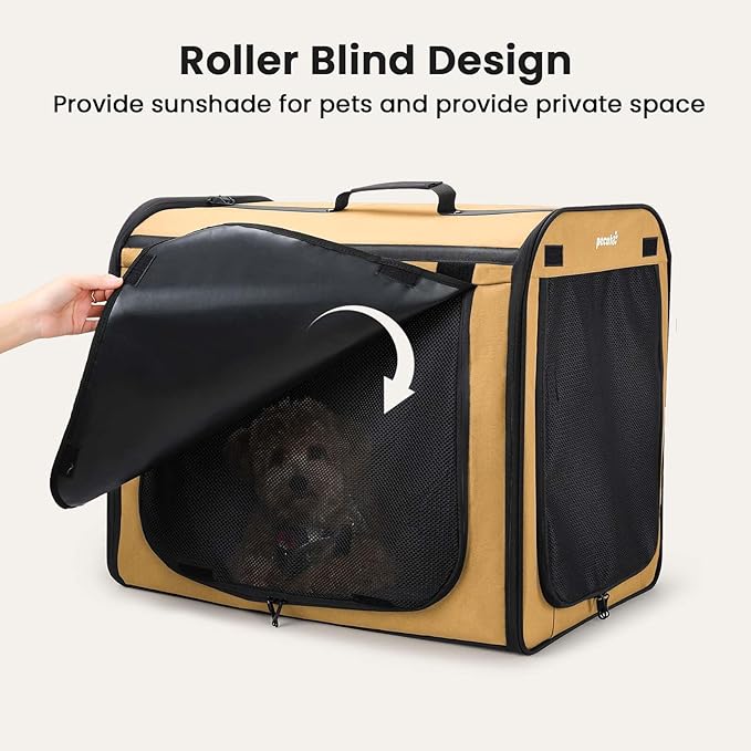 Dog Car Carrier Light Weight, Dog Carrier for Cars Easy to Assemble, Dog Cars Crate Portable and Breathable, Foldable Pet Carrier for Both Indoor and Outdoor Use, Dogs Travel Crate with Curtain Brown