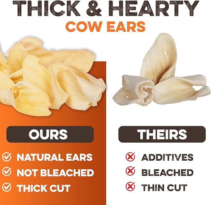 Cow Ears for Dogs – Whole Ears 30 ct, Thick Cut, Grass-Fed Angus Beef, All-Natural No-Rawhide Dog Treat Alternative
