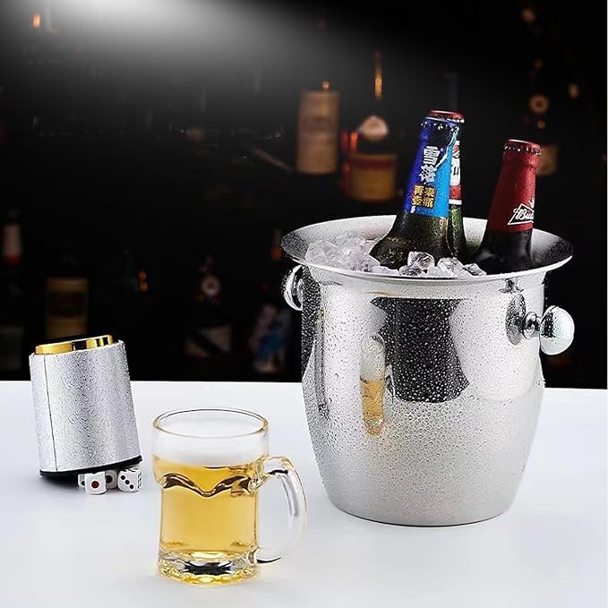 Ice Bucket with Ice Tongs - 5L Ice Bucket for Party Stainless Steel Wine cooler Drink Tub Cooler for Partiy Champagne Ice Bucket with Handle for Family Bar Ktv Outdoor & Indoor Silvery