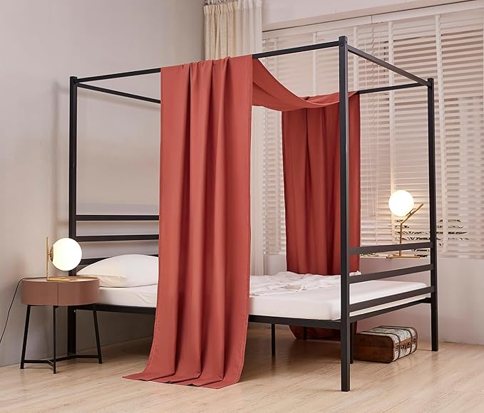 Akiky Montessori Floor Bed Canopy Curtains Linen Canopy for Kids House Bed Canopy Scarf for Toddler Adult Bed Frame Canopy Panel Nursery Room Decor (Twin,Terracotta)