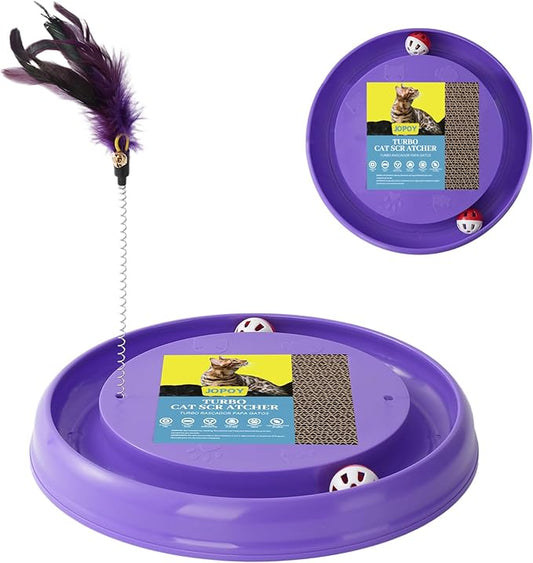 Interactive Cat Ball Track Toy Cat Scratcher with 2 Self-Rotating Balls and 1 Kitten Interactive Toy,Durable Scratch Pad for Indoor Play,Cardboard Scratcher Pad 3-in-1 Cat Toy (Purple)