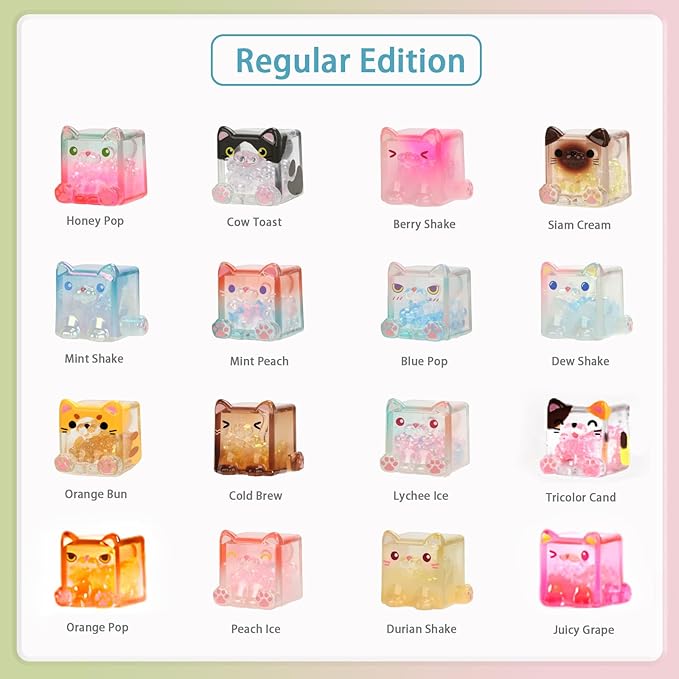 Square Cat Series Blind Pack (3PCs in one Bag) Random Design Cat Blind Box Figures Collectible Toys Cute Mystery Box Home Decorations Holiday Birthday Gifts
