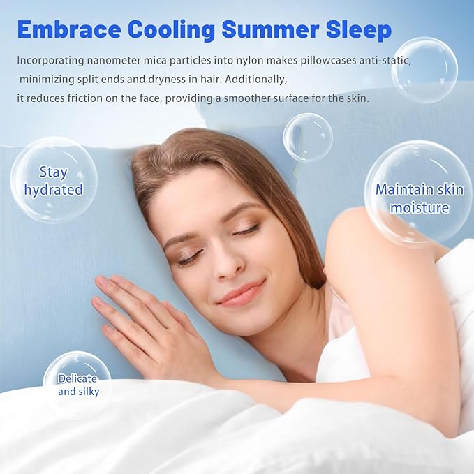 Cooling Pillow Cases for Hot Sleepers - Double Side Arc-Chill Q-Max>0.5 Cooling Fiber Cool Pillow Cases 2 Pack - Breathable Soft Cold Pillow Cases with Hidden Zipper (Blue, 20" x 36")