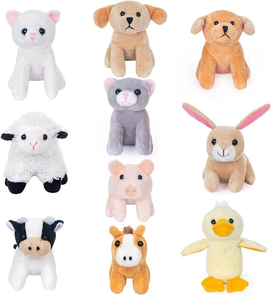 My OLi 10 Pack Plush Farm Animals Toys Stuffed Animals Bundle 3.5 Inch Cute Small Stuffed Animal Bulk Plush Toys for Kids, Plush Cat Dog Duck Rabbit Pig Sheep Cow Horse