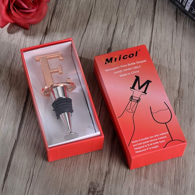 Miicol Wine Stopper, Prosecco Stopper, Wine Bottle Stopper, Personalised Champagne Stopper, Rose Gold Wine Accessories, Wine Lovers Gift, Monogram Gift, Letter E