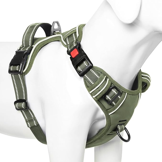 Timos Dog Harness Small Sized, No Pull Pet Harness with Neck Lockable Snap,No Choke Front Clip Dog Reflective Vest,Adjustable Metal Rings 3 Buckles,Easy Control Handle for Small Dogs Green S