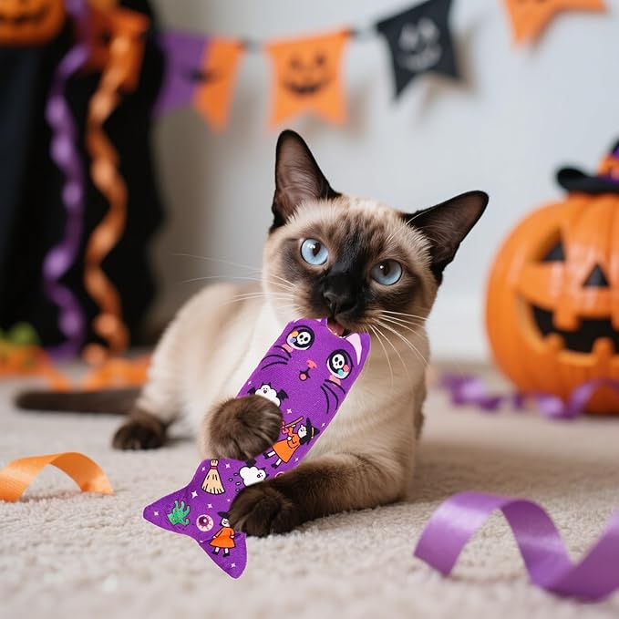 Halloween Catnip Toys for Adult Cats Large Indoor Cat Plush Toys with Crinkle Kitten Kicker Chew Toy 6 Pcs
