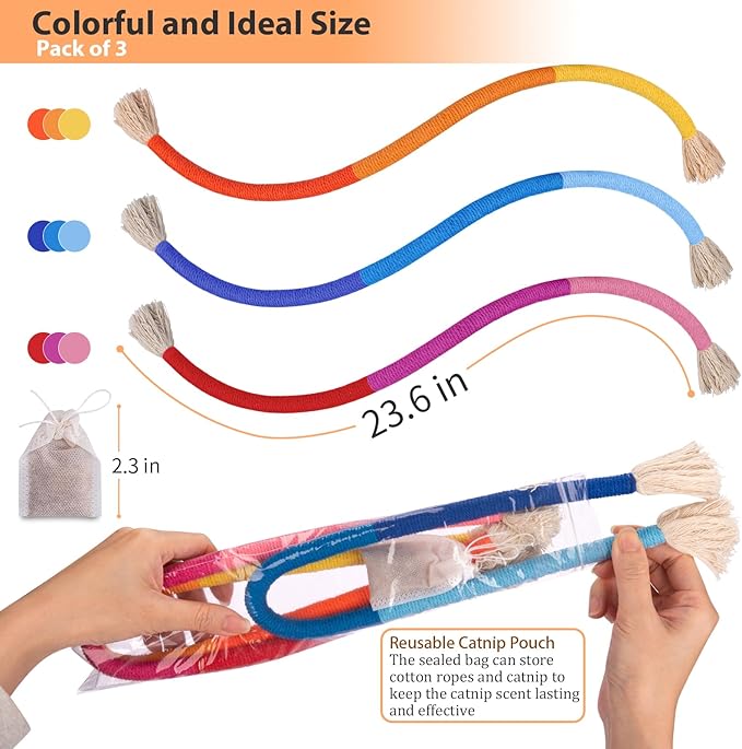 Retro Shaw Cat Toys Chew Rope, 3Pcs Catnip Kitten Toys for Indoor Cats Kitty, Safe Kitten Teething Chew Toy Cat Nip Kicker String for All Breeds 23.6 Inches