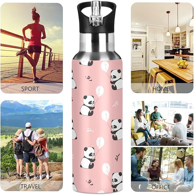 MNSRUU Insulated Water Bottle with Straw, Rainbow and Unicorns Stainless Steel Flasks for Sports Cycling Hiking School