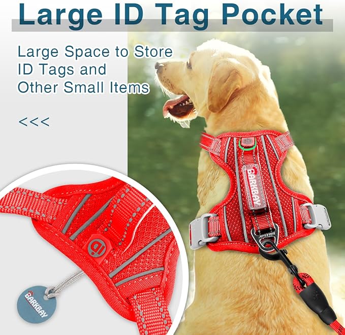 BARKBAY Dog Harness No Pull with ID Tag Pocket - Heavy Duty, Reflective, Easy Control for Large Dogs(Red,XL)