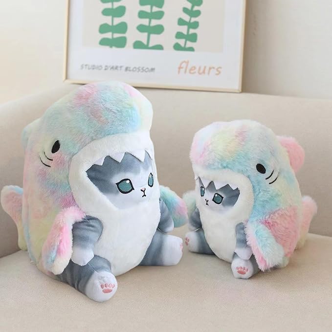 Kawaii Shark Cat Plush Toy Stuffed Animal Doll, Cute Soft Pillow Stress Release Hugs Toys Christmas Halloween Birthday Gifts for Kids Boys Girl Best Gift (Colorful - Gray,12 inch)