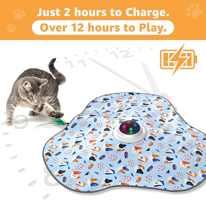 Interactive Cat Toys Rechargeable: Interactive Cats Toy with Chime - Automatic Cat Toys for Indoor Cats, Hide and Seek Toy with Motion, Moving Feather, USB,Blue
