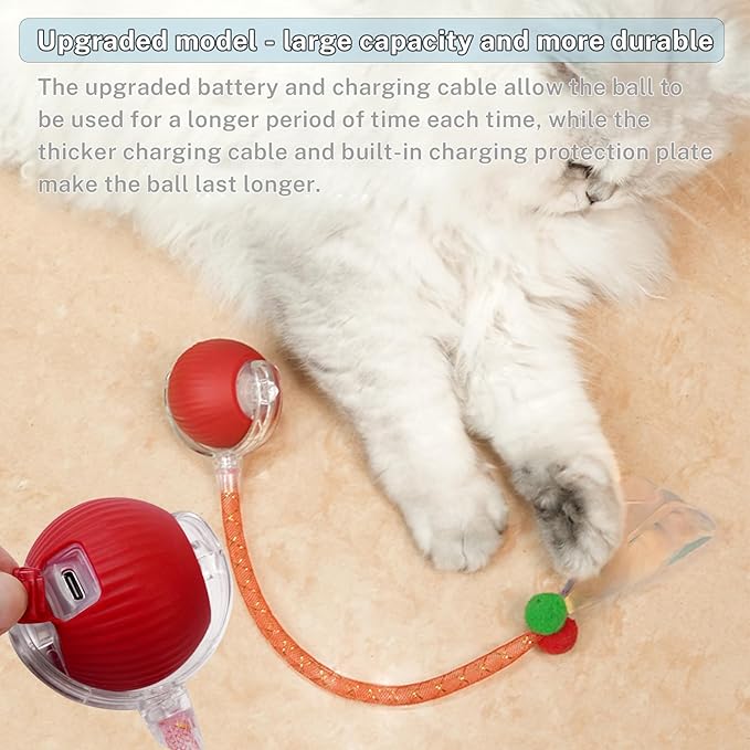 New Upgraded Cat Ball Toy - Speedy Tail 2.0 Cat Toy, Interactive Cat Toy Ball, Stimulating Toys and Juguetes para Gatos, Cat Toys for Bored Indoor (Red)