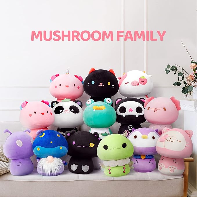 Squishy Cloud-Like Softness, Trending Kawaii Strawberry Cow Mushroom Plush Pillow, A Must-Have Collectible for Young Adults, Perfect for Kids, Toddlers Girls, Stuffed Animal (8")