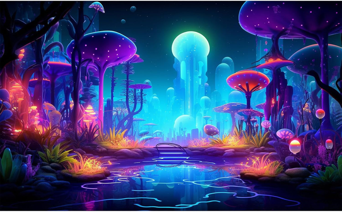 Fantasy Forest Aquarium Background Mysterious Plants Abstract Mushrooms Cartoon Style Forest Terrarium Backdrop Tranquil Stream Fish Tank Background Wallpaper Poster Decor Vinyl 72x18in