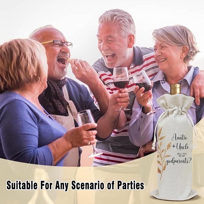 Wine Canvas Bag, Godparent Gift Wine Gift Bag, Godparents Proposal Gifts for Brother Sister Auntie Uncle Wine Bags for Wine Bottles, Wine Champagne Gifts With Drawstring Baptism Party Decoration -WB07