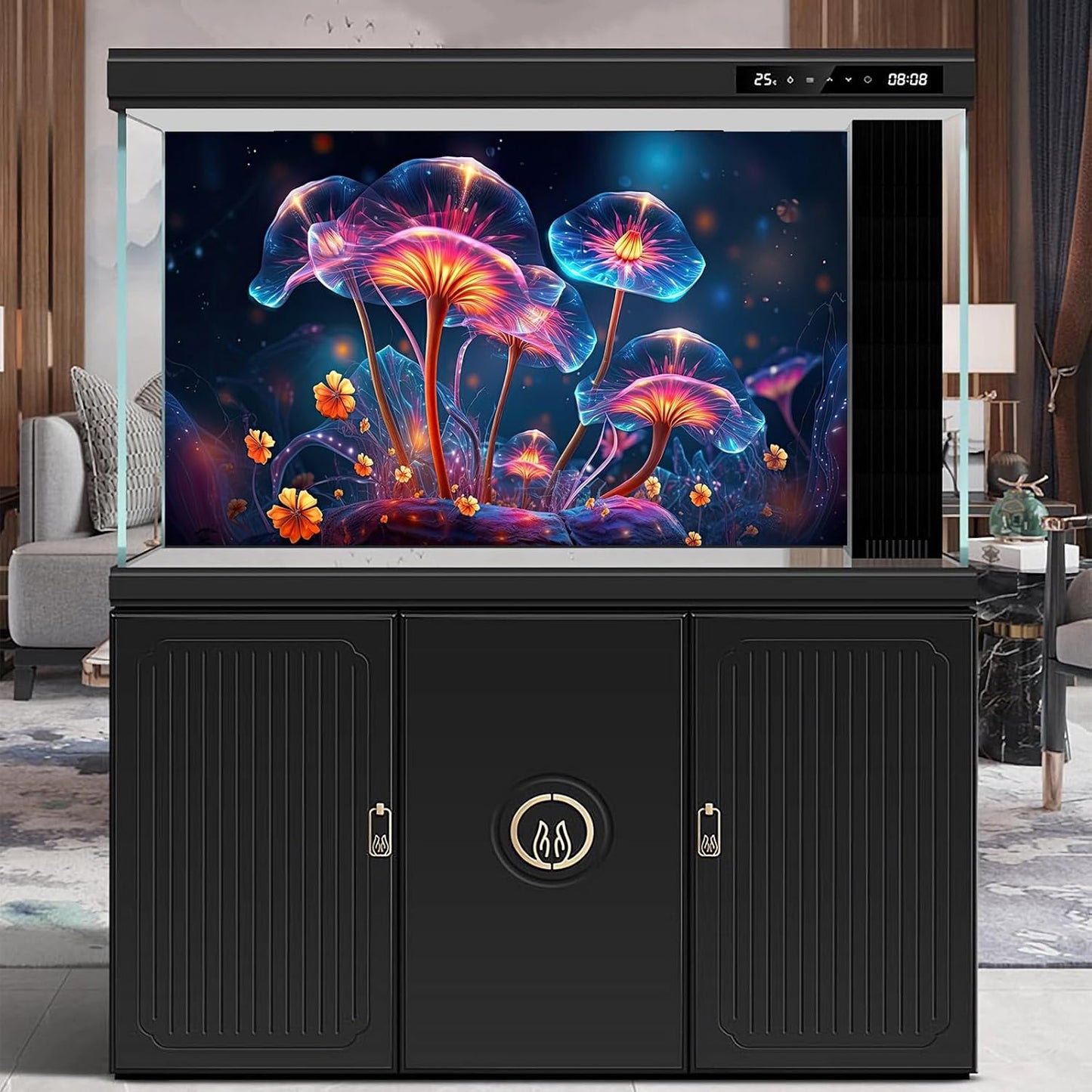 Flower Aquarium Background Modern Style Bluebell Blooming Flower Floral Design Terrarium Background Mysterious Elegant Glowing Fantasy Flower Fish Tank Backdrop Poster Decorations Vinyl 72x24in