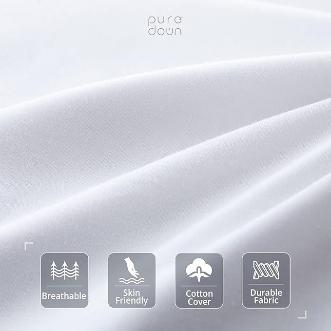 puredown® Feathers Down Pillow - Blend Soft and Flat Pillow with 100% Cotton Cover, Standard Size, Pack of 1