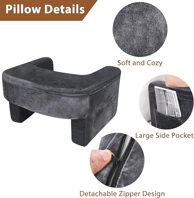 Gaming Pillow,Memory Foam Reading Pillow,Arm Rest Pillow with Side Pocket,Soft Lap Desk Pillow for Adult, Bed Rest Pillow for Reading, Working, Gaming