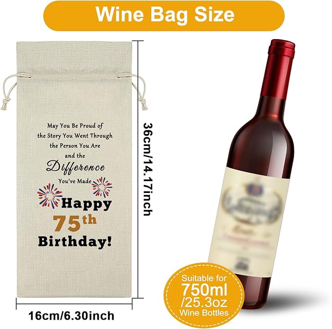 75th Birthday Gifts for Born in 1949 Wine Bag 75 Years Old Birthday Gift Inspirational Birthday Quotes Wine Accessories Gifts for Wine Lovers Gifts for Someone Turning 75 Wine Bottle Decoration Bag