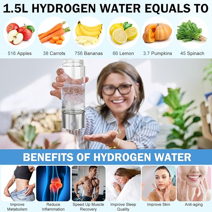 Hydrogen Water Bottle 2024, Hydrogen Water Bottle Generator, 3-Min Rapid Electrolysis, 2000+ PPB Hydrogen Water, 450ml Portable Hydrogen Water Generator for Office, Travel, Daily Drinking and Gifts