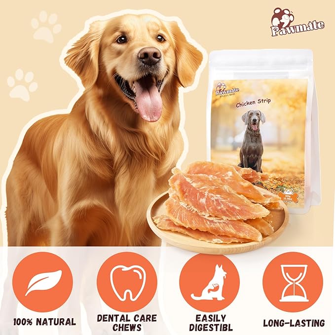 Dog Treats Chicken Jerky Tenders, Healthy Human Grade Chicken w/Taurine Rawhide-Free Grain-Free, High Protein Training Reward Treats Snacks for Small Medium Large Breed, 12 Counts, 10.6 oz