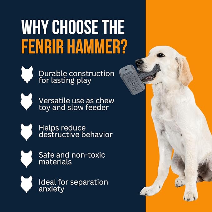 Fenrir Hammer Dog Chew Toy Strong Rubber Stuffable Enrichment Toy for Chewers (Yellow, Medium)