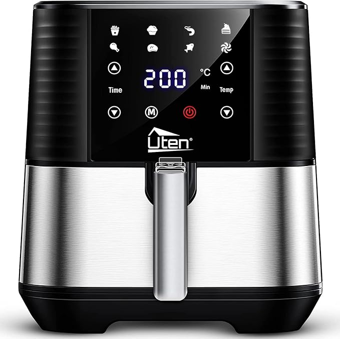 5.5L Air Fryer, Electric Oilless Cooker with LED Digital Touchscreen, 7 in 1 Uten Hot Oven Cooker, 6 Quart Large Stainless Steel Non-Stick Air Frier Pot, 1700W(Silver Black)